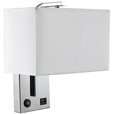 Zarivy 1 x E27 vägglampa och Agatha USB-port i kromfinish och vit panel. Mått: 27 x 25 x 15 cm. Inkluderar strömbrytare för komfort och stil i ditt utrymme. Perfekt för alla miljöer. Zarivy 1 x E27 vägglampa och Agatha USB-port i kromfinish och vit panel. Mått: 27 x 25 x 15 cm. Inkluderar strömbrytare för komfort och stil i ditt utrymme. Perfekt för alla miljöer.