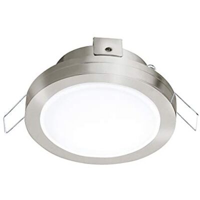 EGLO LED installationsstrålkastare Pineda 1, LED spot av stål och plast, LED installationslampa i nickelmatta, vit, badrumsinstallationsstrålkastare IP44, Ø 8,2 cm EGLO LED installationsstrålkastare Pineda 1, LED spot av stål och plast, LED installationslampa i nickelmatta, vit, badrumsinstallationsstrålkastare IP44, Ø 8,2 cm