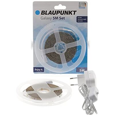 Blaupunkt Galaxy LED 5M ljusremsa – varm vit – 3 000 K – vattentät – hög kvalitet 60 lysdioder/meter – 720 lumen med strömbrytare – självhäftande remsor – Plug and play – 12 V – DIY – energiklass A++ Blaupunkt Galaxy LED 5M ljusremsa – varm vit – 3 000 K – vattentät – hög kvalitet 60 lysdioder/meter – 720 lumen med strömbrytare – självhäftande remsor – Plug and play – 12 V – DIY – energiklass A++