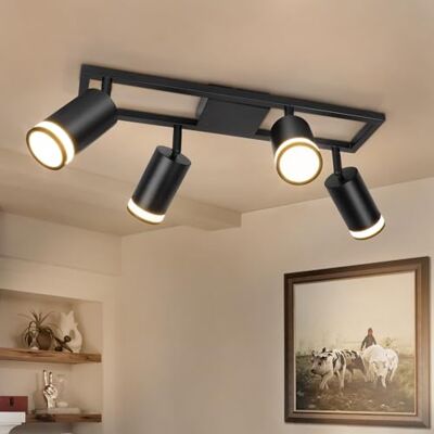 Dehobo LED-taklampa med 4 spotlights, moderna dubbla svängbara GU10 takspotlights, taklampa med 4 spotlights, svart för kök, sovrum, vardagsrum, hall, matsal, utan glödlampor Dehobo LED-taklampa med 4 spotlights, moderna dubbla svängbara GU10 takspotlights, taklampa med 4 spotlights, svart för kök, sovrum, vardagsrum, hall, matsal, utan glödlampor