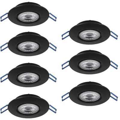 EGLO LED 7-pack infällda spotlights Zujar, svängbara taklampor, plast i svart, varmvita takspots, Ø 9 cm EGLO LED 7-pack infällda spotlights Zujar, svängbara taklampor, plast i svart, varmvita takspots, Ø 9 cm