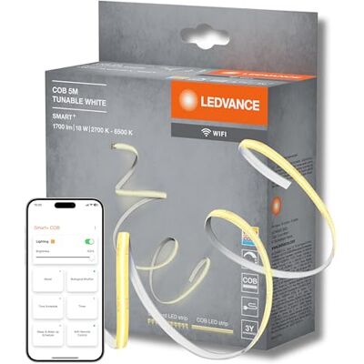 LEDVANCE SMART WIFI COB dekorativa COB-remsor med vitt; justerbart ljus och homogen ljuseffekt; dimbar; TW; gul; silikon; 5 m; glödlampor ej utbytbara LEDVANCE SMART WIFI COB dekorativa COB-remsor med vitt; justerbart ljus och homogen ljuseffekt; dimbar; TW; gul; silikon; 5 m; glödlampor ej utbytbara