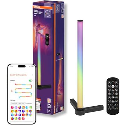 OSRAM SMART smart och modern bordslampa för indirekt belysning med WiFi-teknik, Magic RGB, dimbar, svart, aluminium, ljuskälla ej utbytbar OSRAM SMART smart och modern bordslampa för indirekt belysning med WiFi-teknik, Magic RGB, dimbar, svart, aluminium, ljuskälla ej utbytbar