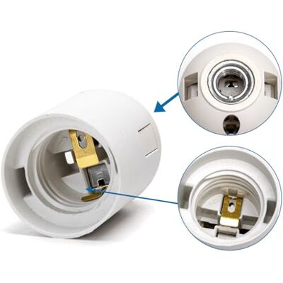 VoltShine E27 lamphållare i vit plast med fjäderterminal, perfekt för hembelysningsprojekt. Hållbar och funktionell, olika lampor och dekorativa stilar. VoltShine E27 lamphållare i vit plast med fjäderterminal, perfekt för hembelysningsprojekt. Hållbar och funktionell, olika lampor och dekorativa stilar.