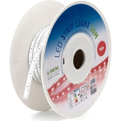 Blendend 50 m, 10 mm röd LED-remsa med integrerad krets, idealisk för dekoration, belysning och skyltning. Blendend 50 m, 10 mm röd LED-remsa med integrerad krets, idealisk för dekoration, belysning och skyltning.