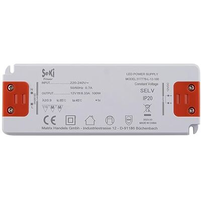 SeKi LED-strömförsörjning L-100-12 – 12 V – 8,33 A – 100 W; LED-drivare – transformator – strömförsörjning – förare – transformator SeKi LED-strömförsörjning L-100-12 – 12 V – 8,33 A – 100 W; LED-drivare – transformator – strömförsörjning – förare – transformator
