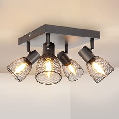 Dehobo spotljusarmaturer för tak Justerbar metallnätskärm Köksbelysning Takspotlights med E14 Sockel Svart 4-vägs tak Lätt industri för inomhusrum Hall Vardagsrum Butik Dehobo spotljusarmaturer för tak Justerbar metallnätskärm Köksbelysning Takspotlights med E14 Sockel Svart 4-vägs tak Lätt industri för inomhusrum Hall Vardagsrum Butik