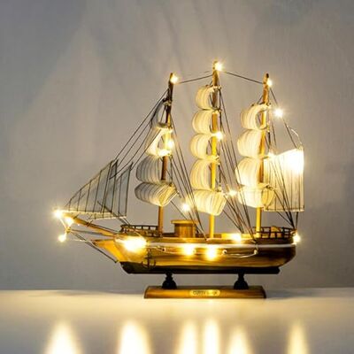 GarveeHome stämningsfull LED nattlampa segelbåt trä maritim bordsdekoration modell vintage fartyg med belysning för vardagsrum, sovrum, kontor hav tema medelhavslook GarveeHome stämningsfull LED nattlampa segelbåt trä maritim bordsdekoration modell vintage fartyg med belysning för vardagsrum, sovrum, kontor hav tema medelhavslook
