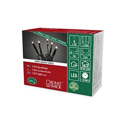 Konstsmide Mikro-LED-ljusslinga, 20 varma vita dioder, 24 V innertrafo, mörkgrön kabel – 6351–120 Konstsmide Mikro-LED-ljusslinga, 20 varma vita dioder, 24 V innertrafo, mörkgrön kabel – 6351–120