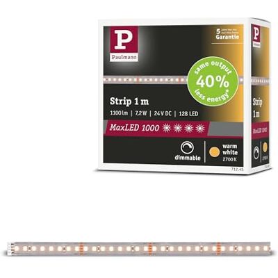 Paulmann 71245 MaxLED 1000 LED-remsa varm vit individuell remsa 1 m 7,2 W 1100 lm/m 128 LEDs/m 2700K Paulmann 71245 MaxLED 1000 LED-remsa varm vit individuell remsa 1 m 7,2 W 1100 lm/m 128 LEDs/m 2700K