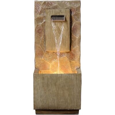 Teamson Home utomhus vattenfallsfontän 81 cm i spa-stil med integrerad LED-belysning, modern brun finish och mjukt vattenflöde Teamson Home utomhus vattenfallsfontän 81 cm i spa-stil med integrerad LED-belysning, modern brun finish och mjukt vattenflöde