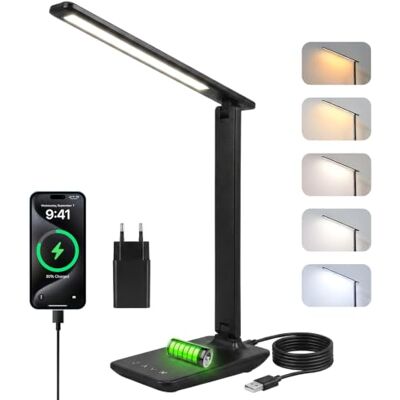 Carehabi Skrivbord LED, dimbar bord, LED-bord med 5 färger och 5 ljusstyrkenivåer, lä med USB-laddningsport pekkontroll för barn, läsning, kontor (batteridriven) Carehabi Skrivbord LED, dimbar bord, LED-bord med 5 färger och 5 ljusstyrkenivåer, lä med USB-laddningsport pekkontroll för barn, läsning, kontor (batteridriven)