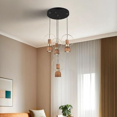 Opviq Elegant krom ljuskrona med trämössa, justerbar höjd 50–172 cm, 4 x GU10-glödlampor ingår, metallstomme, IP20 Perfekt för moderna interiörer Opviq Elegant krom ljuskrona med trämössa, justerbar höjd 50–172 cm, 4 x GU10-glödlampor ingår, metallstomme, IP20 Perfekt för moderna interiörer