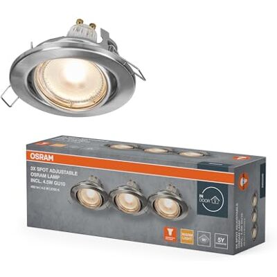 OSRAM Spot Set Infälld lampa GU10, 4,5W 2700K varmvit, svängbar, Aluminium Satin Nickel, GU10 ingår OSRAM Spot Set Infälld lampa GU10, 4,5W 2700K varmvit, svängbar, Aluminium Satin Nickel, GU10 ingår