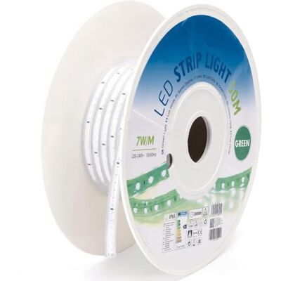 VoltShine Grön LED-remsa, 50 m, 8 mm, med integrerad krets, idealisk för dekorativ belysning och skyltning. VoltShine Grön LED-remsa, 50 m, 8 mm, med integrerad krets, idealisk för dekorativ belysning och skyltning.