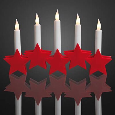 Hellum LED-ljusstake, ljusbåge, plast, röda stjärnor, 5 varmvita lysdioder, 27 x 17 cm, kabel transparent, inomhus, batteridriven (3AA), juldekoration, 520309 Hellum LED-ljusstake, ljusbåge, plast, röda stjärnor, 5 varmvita lysdioder, 27 x 17 cm, kabel transparent, inomhus, batteridriven (3AA), juldekoration, 520309