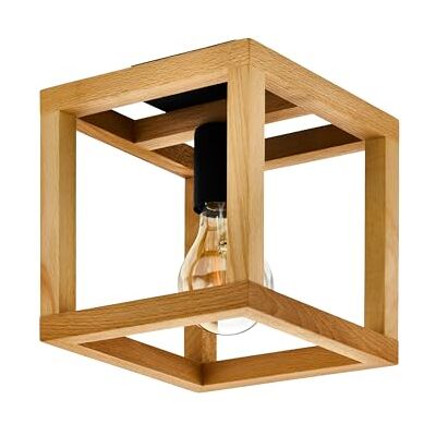 EGLO Blackcrown Taklampa, kubformad dekorativ lampa i naturdesign, av svart stål med träram, trälampa med E27-sockel, 20 x cm EGLO Blackcrown Taklampa, kubformad dekorativ lampa i naturdesign, av svart stål med träram, trälampa med E27-sockel, 20 x cm