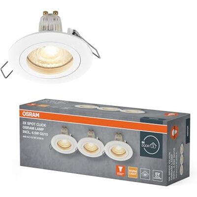 OSRAM Spot Set LED infälld spotlight GU10 4,5W Vit Click, 2700K varmvit, aluminium, enkel klickinstallation, set om 3 OSRAM Spot Set LED infälld spotlight GU10 4,5W Vit Click, 2700K varmvit, aluminium, enkel klickinstallation, set om 3