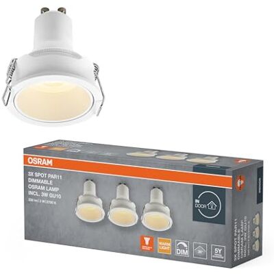 OSRAM Spot Set PAR11 LED infälld spotlight DIM 3W 827 Vit, 2700K Varmvit, Aluminium, Dimbar kompakt, set om 3 OSRAM Spot Set PAR11 LED infälld spotlight DIM 3W 827 Vit, 2700K Varmvit, Aluminium, Dimbar kompakt, set om 3