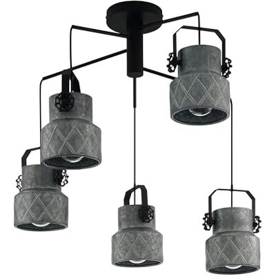EGLO Pendellampa Hilcott, hängande lampa med 5 lampor, vintage, industriell, svart hänglampa i stål, galvaniserad matbord, bordslampa, vardagsrumslampa hängande med E27-sockel, Ø 67,5 cm EGLO Pendellampa Hilcott, hängande lampa med 5 lampor, vintage, industriell, svart hänglampa i stål, galvaniserad matbord, bordslampa, vardagsrumslampa hängande med E27-sockel, Ø 67,5 cm