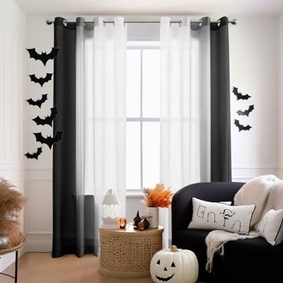 Melodieux svarta ombre genomskinliga gardiner 244 cm långa för vardagsrum, linne look vit svart gradient genomföring voile draperier, 132 x 244 cm, 2 paneler Melodieux svarta ombre genomskinliga gardiner 244 cm långa för vardagsrum, linne look vit svart gradient genomföring voile draperier, 132 x 244 cm, 2 paneler