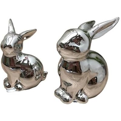 HEITMANN DECO porslin kaniner, set om 2 – silver. ca. 17 cm HEITMANN DECO porslin kaniner, set om 2 – silver. ca. 17 cm
