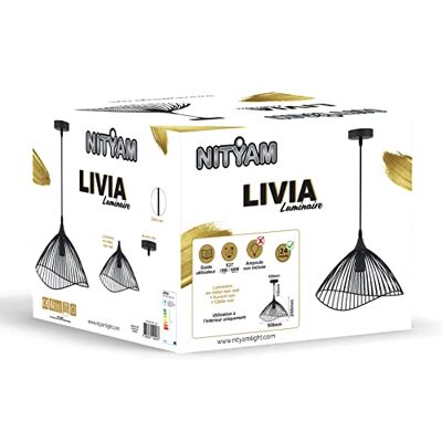 NITYAM Industriell pendellampa av mattsvart metall, 150 cm kabel, taklampa för vardagsrum, sovrum, kök, lampa LIVIA, lampa , utan glödlampa NITYAM Industriell pendellampa av mattsvart metall, 150 cm kabel, taklampa för vardagsrum, sovrum, kök, lampa LIVIA, lampa , utan glödlampa