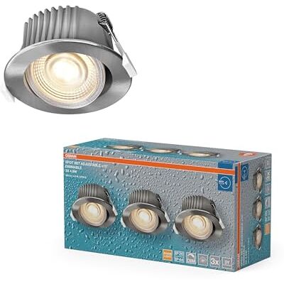 OSRAM Spot Set LED infälld spotlight DIM IP44 Justerbar satin nickel, set om 3 badrum dimbar, varmvit 2700K OSRAM Spot Set LED infälld spotlight DIM IP44 Justerbar satin nickel, set om 3 badrum dimbar, varmvit 2700K