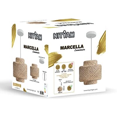 NITYAM Naturlig brun bambulampa, 150 cm kabel, taklampa för vardagsrum, sovrum, kök, MARCELLA-lampa, lampa, utan glödlampa NITYAM Naturlig brun bambulampa, 150 cm kabel, taklampa för vardagsrum, sovrum, kök, MARCELLA-lampa, lampa, utan glödlampa