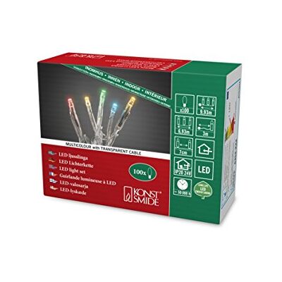 Konstsmide Micro LED-ljusslinga, svetsade, 100 färgglada dioder, 24 V innertrafo, transparent kabel – 6354-523 Konstsmide Micro LED-ljusslinga, svetsade, 100 färgglada dioder, 24 V innertrafo, transparent kabel – 6354-523