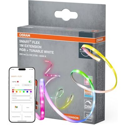 OSRAM SMART MATTER FLEX LED-list, 2M, RGBTW för färgerna röd, grön, blå och tunable white för vita toner (varmvit till kallvit), styrning via Matter-kompatibla smarta hemsystem, dimbar OSRAM SMART MATTER FLEX LED-list, 2M, RGBTW för färgerna röd, grön, blå och tunable white för vita toner (varmvit till kallvit), styrning via Matter-kompatibla smarta hemsystem, dimbar