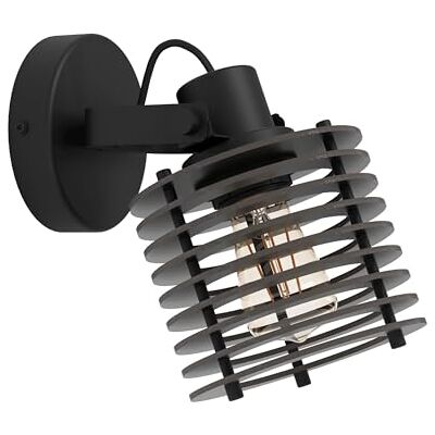 EGLO Segovia, vägglampa för inomhusbruk med svängbar fläkt, väggspot av metall och trä i svart, vägglampa för vardagsrum och hall, E27-sockel EGLO Segovia, vägglampa för inomhusbruk med svängbar fläkt, väggspot av metall och trä i svart, vägglampa för vardagsrum och hall, E27-sockel