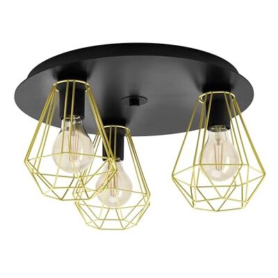 EGLO taklampa Tarbes 2, 3-glödlampor takbelysning, vardagsrumslampa av metall i svart, mässing, sovrumslampa, hall gampa tak, E27-uttag, Ø 45 cm EGLO taklampa Tarbes 2, 3-glödlampor takbelysning, vardagsrumslampa av metall i svart, mässing, sovrumslampa, hall gampa tak, E27-uttag, Ø 45 cm