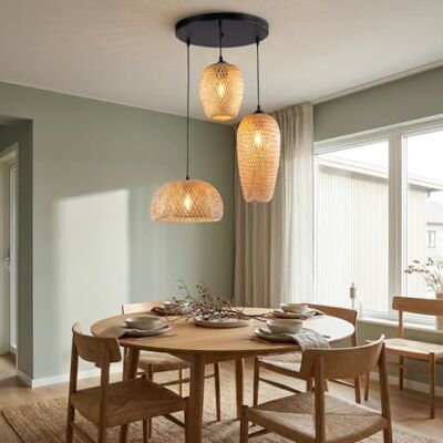 B·LED BARCELONA LED BARCELONA LED rotting pendellampa "Trisa" – 3 x E27 – handgjord av naturfibrer, lantlig boho-stil, hängande taklampa vardagsrum, matsal, sovrum, restauranger B·LED BARCELONA LED BARCELONA LED rotting pendellampa "Trisa" – 3 x E27 – handgjord av naturfibrer, lantlig boho-stil, hängande taklampa vardagsrum, matsal, sovrum, restauranger