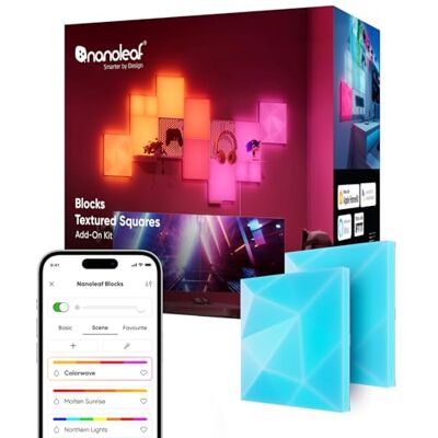 Nanoleaf Blocks expansionsset, 2 små rutor (incin-kit krävs), RGBW väggdekorationspaneler, diffust ljus, justerbar färgtemperatur (23,1 x 23 cm vardera) Nanoleaf Blocks expansionsset, 2 små rutor (incin-kit krävs), RGBW väggdekorationspaneler, diffust ljus, justerbar färgtemperatur (23,1 x 23 cm vardera)