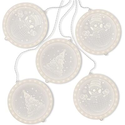 AmeliaHome LED fönsterdekoration, akrylhängare, ljuskedja, set om 5 USB ljusslinga, juldekoration rund, vinter AmeliaHome LED fönsterdekoration, akrylhängare, ljuskedja, set om 5 USB ljusslinga, juldekoration rund, vinter