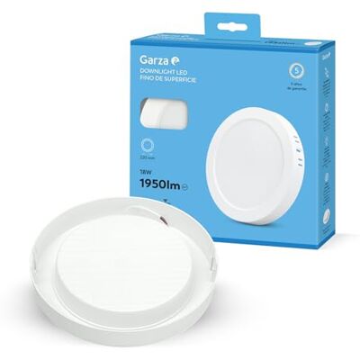 Garza LED-downlight yta, cirkel, taklampa, 22 cm, 18 W, 6500 K kallt ljus, 1950 lm, 30 000h, IP20, vit, energibesparing 80% Garza LED-downlight yta, cirkel, taklampa, 22 cm, 18 W, 6500 K kallt ljus, 1950 lm, 30 000h, IP20, vit, energibesparing 80%