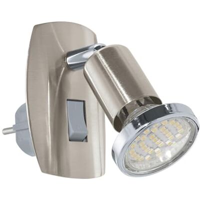 EGLO Mini LED-uttagsspot, uttagslampa med strömbrytare, svängbar lampa för eluttaget, av silver- och kromfärgat stål, sockel: GU10, inklusive EGLO Mini LED-uttagsspot, uttagslampa med strömbrytare, svängbar lampa för eluttaget, av silver- och kromfärgat stål, sockel: GU10, inklusive