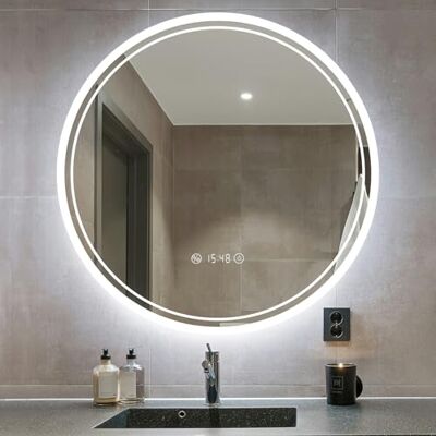 Ambienden Ambiende rund Ø 80 cm LED badrumsspegel med belysning – dimfri, 3 färger dimbar, med touch-knapp, klocka temperatur och minnesfunktion, krokmontering för badrum Ambienden Ambiende rund Ø 80 cm LED badrumsspegel med belysning – dimfri, 3 färger dimbar, med touch-knapp, klocka temperatur och minnesfunktion, krokmontering för badrum
