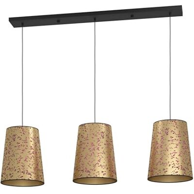 EGLO Hänglampa Castuera, hänglampa med 3 ljuskällor över matbord, matrum av metall i svart och papper i guld med rosenblommor, hängande lampa med E27-fattning, 130 cm EGLO Hänglampa Castuera, hänglampa med 3 ljuskällor över matbord, matrum av metall i svart och papper i guld med rosenblommor, hängande lampa med E27-fattning, 130 cm