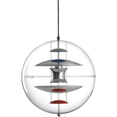 Verpan Pendellampa VP Globe (1969)/akrylglaskula genomskinlig/aluminium förbränd delvis röd och blå lackerad/ø 40 cm pendellampa längd 400 cm 101600001 Verpan Pendellampa VP Globe (1969)/akrylglaskula genomskinlig/aluminium förbränd delvis röd och blå lackerad/ø 40 cm pendellampa längd 400 cm 101600001