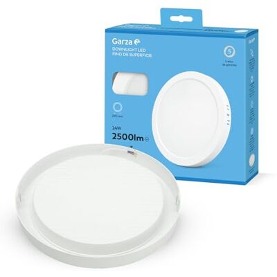 Garza LED downlight yta, cirkel, taklampa, 29,5 cm, 24 W, 6 500 K kallt ljus, 2 500 lm, 30 000h, IP20, vit, energibesparing 80% Garza LED downlight yta, cirkel, taklampa, 29,5 cm, 24 W, 6 500 K kallt ljus, 2 500 lm, 30 000h, IP20, vit, energibesparing 80%