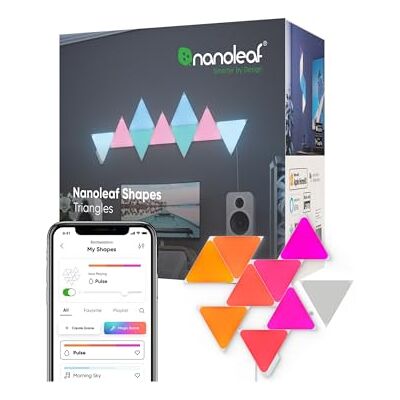 Nanoleaf Shapes Triangle Starter Kit, 9 Smart Light Panels LED RGBW Modular Wi-Fi Colour Changing Wall Lights, Works with Alexa Google Assistant Apple Homekit, for Room Decor & Gaming Nanoleaf Shapes Triangle Starter Kit, 9 Smart Light Panels LED RGBW Modular Wi-Fi Colour Changing Wall Lights, Works with Alexa Google Assistant Apple Homekit, for Room Decor & Gaming