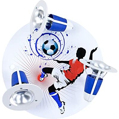 Elobra Taklampa fotboll fotboll rondell barnrum vägglampa barnlampa med 3 svängbara ljusspotlights, blå – vit Elobra Taklampa fotboll fotboll rondell barnrum vägglampa barnlampa med 3 svängbara ljusspotlights, blå – vit