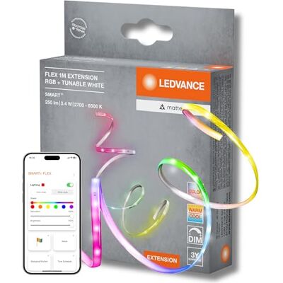 LEDVANCE SMART MATTER FLEX LED-remsa, 1M, förlängning, RGBTW för rött, grönt, blått och justerbart vitt för vita toner (varmvitt till kallvitt), styrning via Matter-kompatibla smarta hemsystem, dimbar LEDVANCE SMART MATTER FLEX LED-remsa, 1M, förlängning, RGBTW för rött, grönt, blått och justerbart vitt för vita toner (varmvitt till kallvitt), styrning via Matter-kompatibla smarta hemsystem, dimbar
