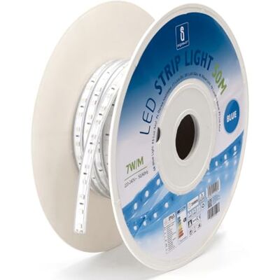 Glowster 50 m 10 mm blå LED-remsa med integrerad krets för dekorativ belysning och stämning inomhus och utomhus. Glowster 50 m 10 mm blå LED-remsa med integrerad krets för dekorativ belysning och stämning inomhus och utomhus.