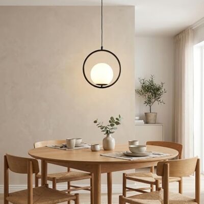 B·LED BARCELONA LED BarcelonaLED-taklampa med lampskärm, modern och elegant ogenomskinlig glaskula, med svart stativ och E27-uttag för sovrum, vardagsrum, matsal B·LED BARCELONA LED BarcelonaLED-taklampa med lampskärm, modern och elegant ogenomskinlig glaskula, med svart stativ och E27-uttag för sovrum, vardagsrum, matsal