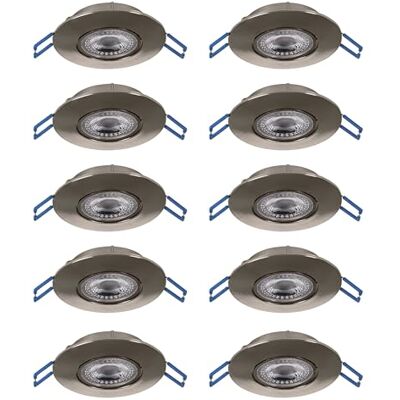 EGLO 10-pack LED infällda spotlights Cedrez, Ø 9 cm, extra platta takspots, taklampor med Dip Switch, plast i silver, varmvit, neutralvit, kallvit EGLO 10-pack LED infällda spotlights Cedrez, Ø 9 cm, extra platta takspots, taklampor med Dip Switch, plast i silver, varmvit, neutralvit, kallvit