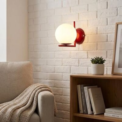 B·LED BARCELONA LED BARCELONA LED Vägglampa ATOM Vit Glaskula Ø15cm E27, Liten Vägglampa med L-formad Röd Aluminiumfäste, Klassisk, Modern, Vintage och Lyxig Stil, Dekorativ Inomhusbelysning B·LED BARCELONA LED BARCELONA LED Vägglampa ATOM Vit Glaskula Ø15cm E27, Liten Vägglampa med L-formad Röd Aluminiumfäste, Klassisk, Modern, Vintage och Lyxig Stil, Dekorativ Inomhusbelysning