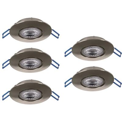 EGLO LED 5-pack infällda spotlights Zujar, vridbara taklampor, plast i silver, varmvita takspots, Ø 9 cm EGLO LED 5-pack infällda spotlights Zujar, vridbara taklampor, plast i silver, varmvita takspots, Ø 9 cm